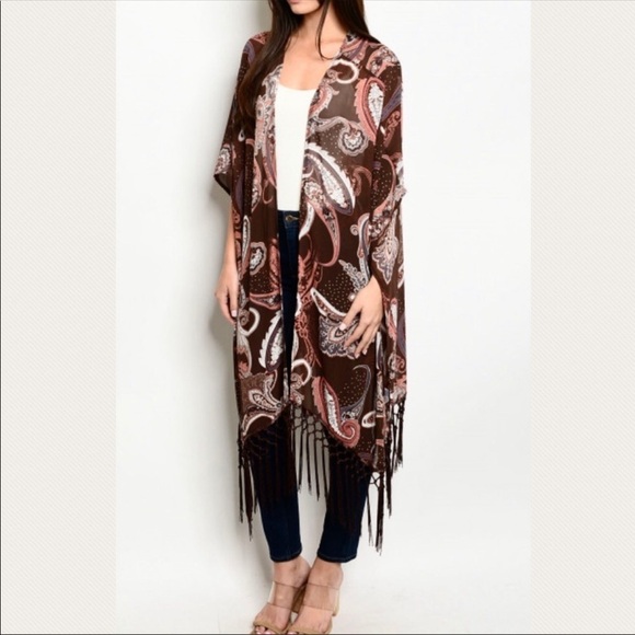 Candence Paisley kimono cardigan tassel coverup - Picture 1 of 8